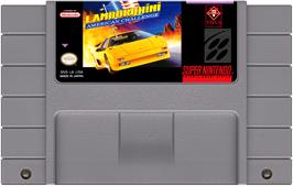 Cartridge artwork for Lamborghini - American Challenge on the Nintendo SNES.