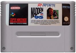 Cartridge artwork for Madden NFL '95 on the Nintendo SNES.