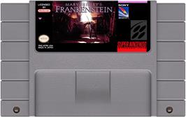 Cartridge artwork for Mary Shelley's Frankenstein on the Nintendo SNES.