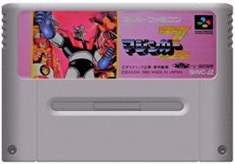 Cartridge artwork for Mazinger Z on the Nintendo SNES.