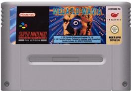 Cartridge artwork for Megalomania on the Nintendo SNES.