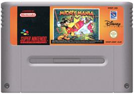 Cartridge artwork for Mickey Mania on the Nintendo SNES.