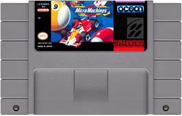 Cartridge artwork for Micro Machines on the Nintendo SNES.