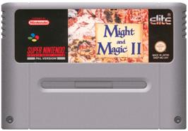 Cartridge artwork for Might and Magic II: Gates to Another World on the Nintendo SNES.
