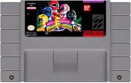 Cartridge artwork for Mighty Morphin Power Rangers on the Nintendo SNES.