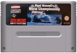 Cartridge artwork for Nigel Mansell's World Championship on the Nintendo SNES.