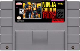 Cartridge artwork for Ninja Gaiden Trilogy on the Nintendo SNES.