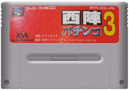 Cartridge artwork for Nishijin Pachinko 3 on the Nintendo SNES.