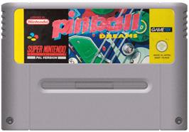 Cartridge artwork for Pinball Dreams on the Nintendo SNES.