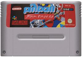 Cartridge artwork for Pinball Fantasies on the Nintendo SNES.