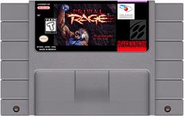 Cartridge artwork for Primal Rage on the Nintendo SNES.