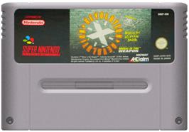Cartridge artwork for Revolution X on the Nintendo SNES.