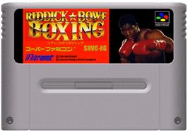 Cartridge artwork for Riddick Bowe Boxing on the Nintendo SNES.