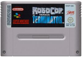 Cartridge artwork for RoboCop Versus the Terminator on the Nintendo SNES.