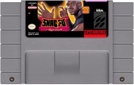 Cartridge artwork for Shaq Fu on the Nintendo SNES.