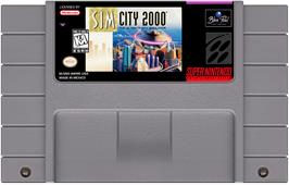 Cartridge artwork for Simcity 2000 on the Nintendo SNES.