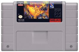 Cartridge artwork for Skyblazer on the Nintendo SNES.