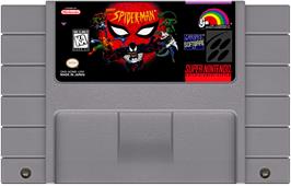 Cartridge artwork for Spider-man on the Nintendo SNES.