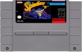 Cartridge artwork for Spindizzy Worlds on the Nintendo SNES.
