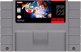 Cartridge artwork for Street Fighter Alpha 2 on the Nintendo SNES.