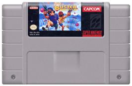 Cartridge artwork for Super Buster Bros. on the Nintendo SNES.
