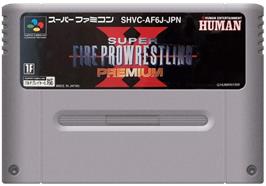 Cartridge artwork for Super Fire Pro Wrestling Premium X on the Nintendo SNES.