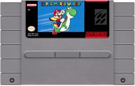 Cartridge artwork for Super Mario World on the Nintendo SNES.