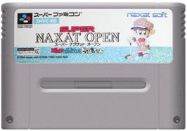 Cartridge artwork for Super Naxat Open - Golf De Shoubu Da Dorabocchan on the Nintendo SNES.