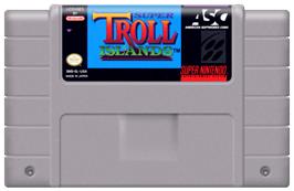 Cartridge artwork for Super Troll Islands on the Nintendo SNES.