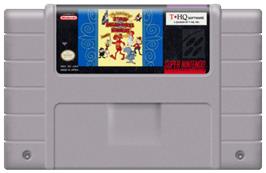 Cartridge artwork for The Adventures of Rocky and Bullwinkle & Friends on the Nintendo SNES.