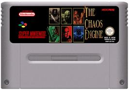 Cartridge artwork for The Chaos Engine on the Nintendo SNES.