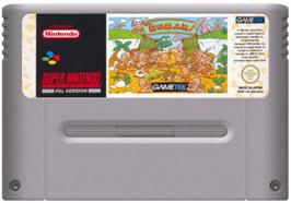 Cartridge artwork for The Humans on the Nintendo SNES.