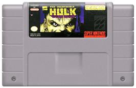 Cartridge artwork for The Incredible Hulk on the Nintendo SNES.