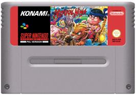 Cartridge artwork for The Legend of the Mystical Ninja on the Nintendo SNES.