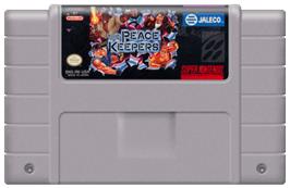 Cartridge artwork for The Peace Keepers on the Nintendo SNES.