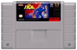 Cartridge artwork for The Tick on the Nintendo SNES.