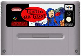 Cartridge artwork for Tintin in Tibet on the Nintendo SNES.