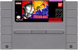 Cartridge artwork for Ultraman on the Nintendo SNES.