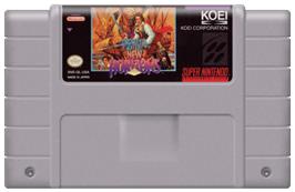 Cartridge artwork for Uncharted Waters on the Nintendo SNES.