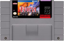 Cartridge artwork for Utopia - The Creation Of A Nation on the Nintendo SNES.
