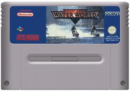 Cartridge artwork for Waterworld on the Nintendo SNES.