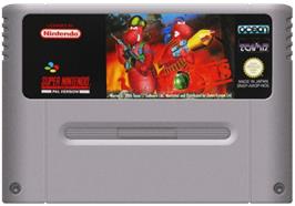 Cartridge artwork for Worms on the Nintendo SNES.