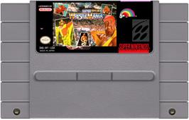 Cartridge artwork for Wwf Super Wrestlemania on the Nintendo SNES.