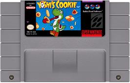 Cartridge artwork for Yoshi's Cookie on the Nintendo SNES.