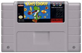 Cartridge artwork for Yoshi's Cookie on the Nintendo SNES.