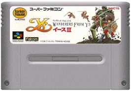 Cartridge artwork for Ys III: Wanderers from Ys on the Nintendo SNES.
