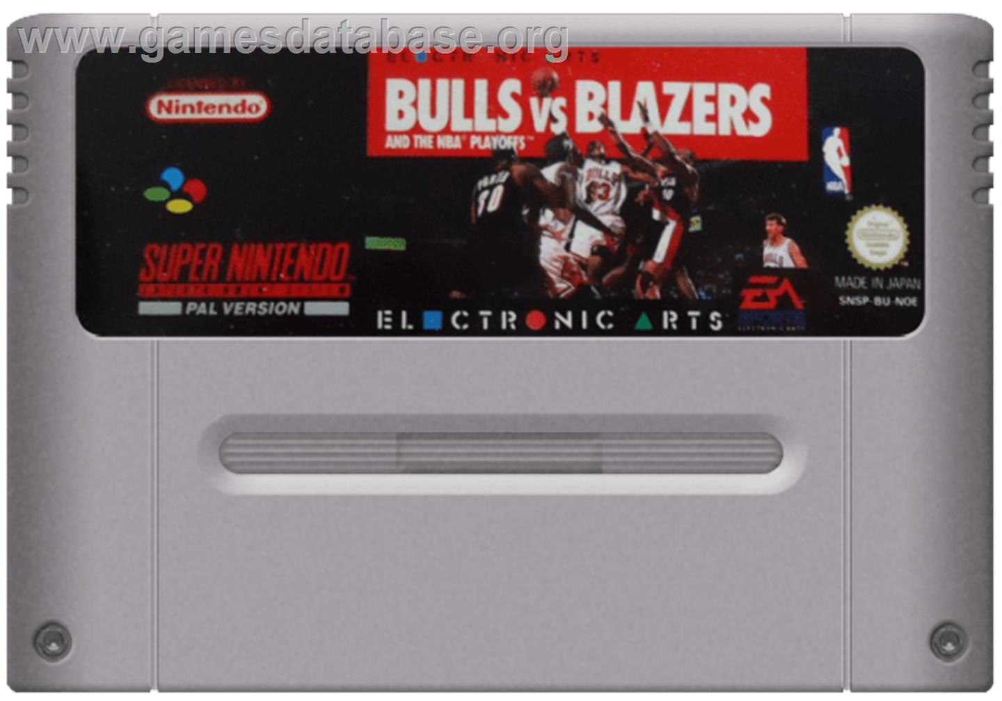 Bulls vs. Blazers and the NBA Playoffs - Nintendo SNES - Artwork - Cartridge