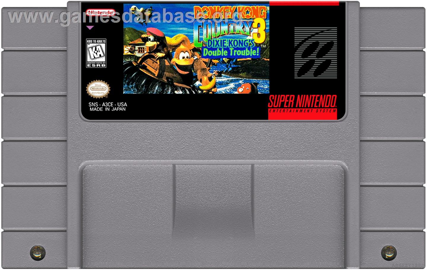 Donkey Kong Country 3 - Dixie Kong's Double Trouble - Nintendo SNES - Artwork - Cartridge