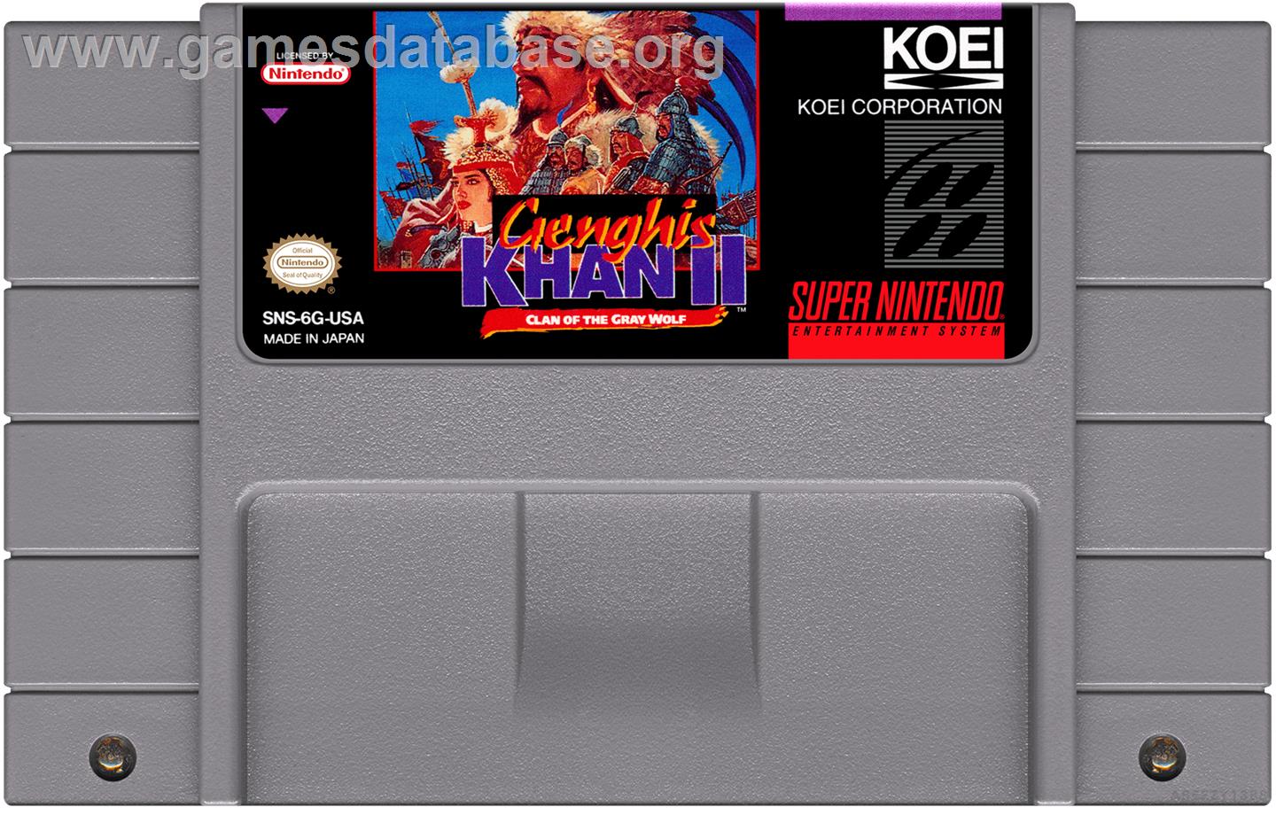 Genghis Khan 2 - Clan Of The Grey Wolf - Nintendo SNES - Artwork - Cartridge