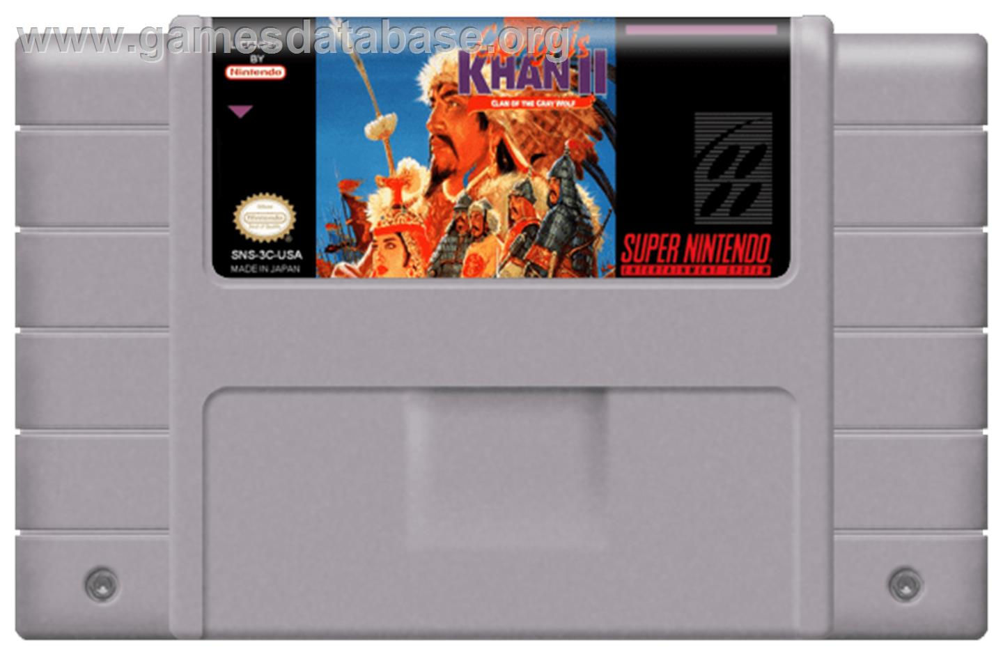 Genghis Khan II: Clan of the Grey Wolf - Nintendo SNES - Artwork - Cartridge